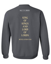 Load image into Gallery viewer, Charcoal &#39;All Hail King Jesus&#39; Crewneck