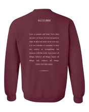 Load image into Gallery viewer, Maroon &#39;Love Never Fails&#39; Crewneck